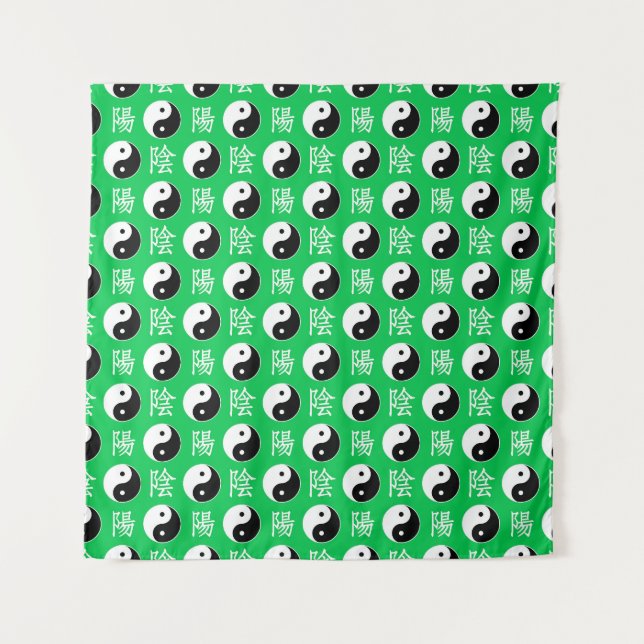 Green Background Chinese Yinyang Pattern Tapestry (Front)
