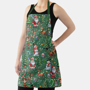 Green Background Christmas Decorative Pattern Apron