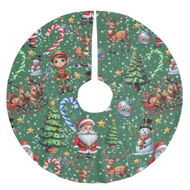 Green Background Christmas Decorative Pattern Brushed Polyester Tree Skirt (Front)