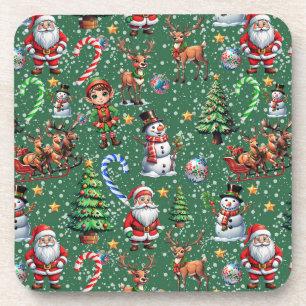 Green Background Christmas Decorative Pattern Coaster