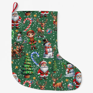 Green Background Christmas Decorative Pattern Large Christmas Stocking