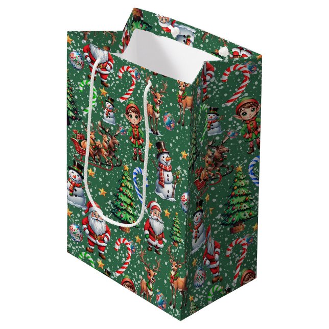Green Background Christmas Decorative Pattern Medium Gift Bag (Creator Uploaded)