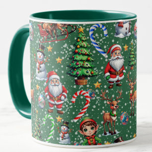 Green Background Christmas Decorative Pattern Mug