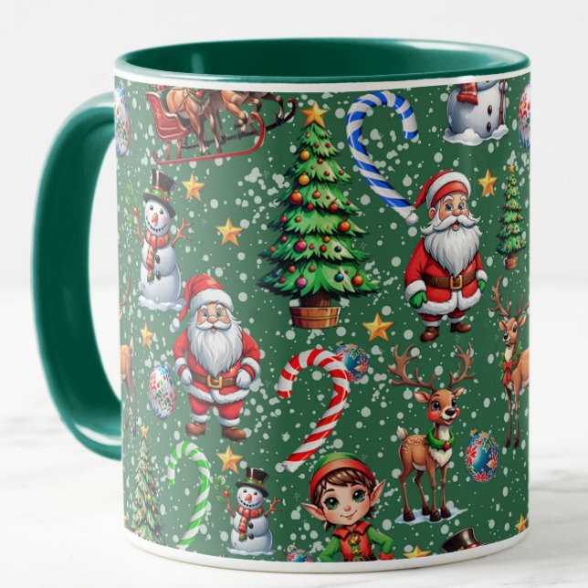 Green Background Christmas Decorative Pattern Mug (Creator Uploaded)