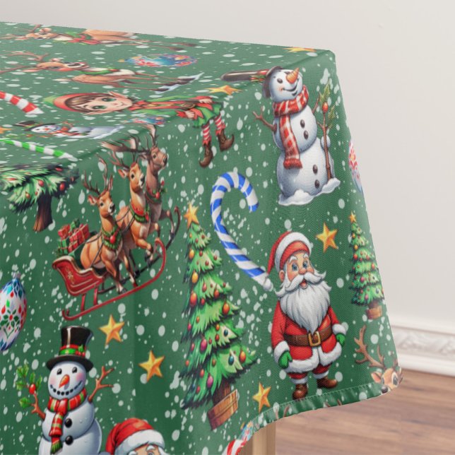 Green Background Christmas Decorative Pattern Tablecloth (Creator Uploaded)