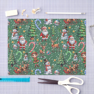 Green Background Christmas Decorative Pattern Tissue Paper