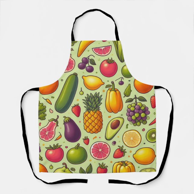 Green Background Fruits And Vegetables Design Apron (Front)