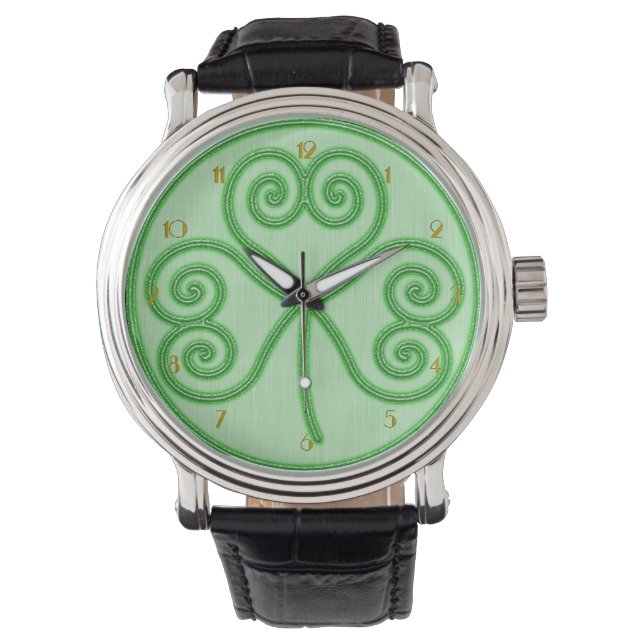 Green Background Shamrock Wrist Watch (Front)