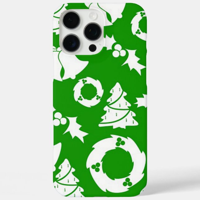 Green Background with Bells, Mistletoe and Tree Case-Mate iPhone Case (Back)