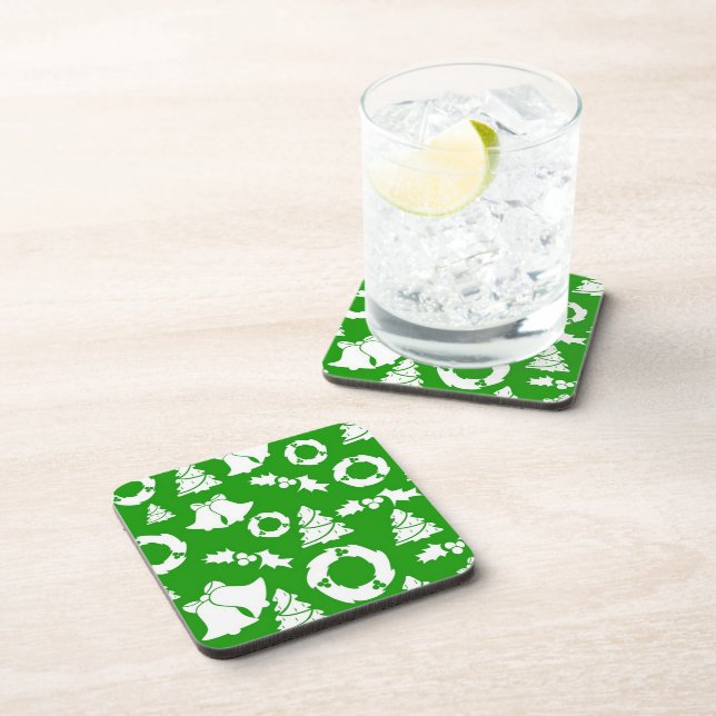 Green Background with Bells, Mistletoe and Tree Coaster (Right Side)