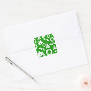 Green Background with Bells, Mistletoe and Tree  Square Sticker