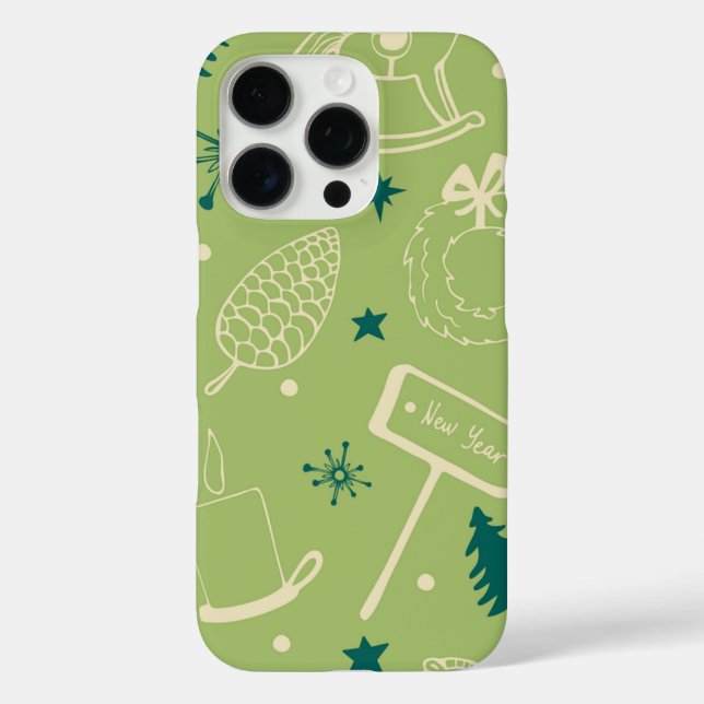 Green Background With Christmas Trees, Signs, Star Case-Mate iPhone Case (Back)