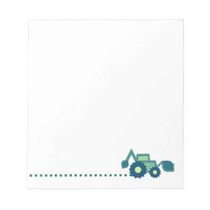 Green backhoe, cute, minimalist, flat design notepad