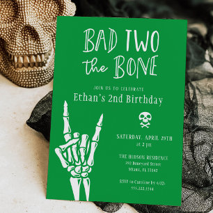 Green Bad Two The Bone 2nd Birthday Party Invitation