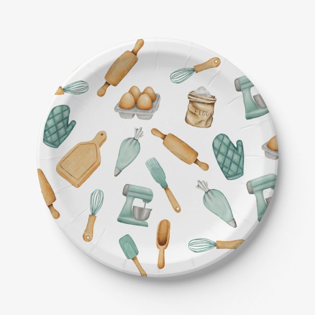 Green baker baking tools pattern paper plate (Front)