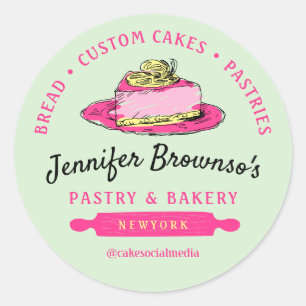 Green Bakery Pastry Lemon Cheesecake Classic Round Sticker