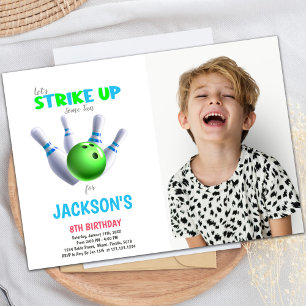 Green Ball Bowling Birthday Invitations w photo