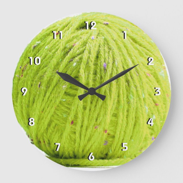 Green ball of yarn - knitting numbered wall clock (Front)
