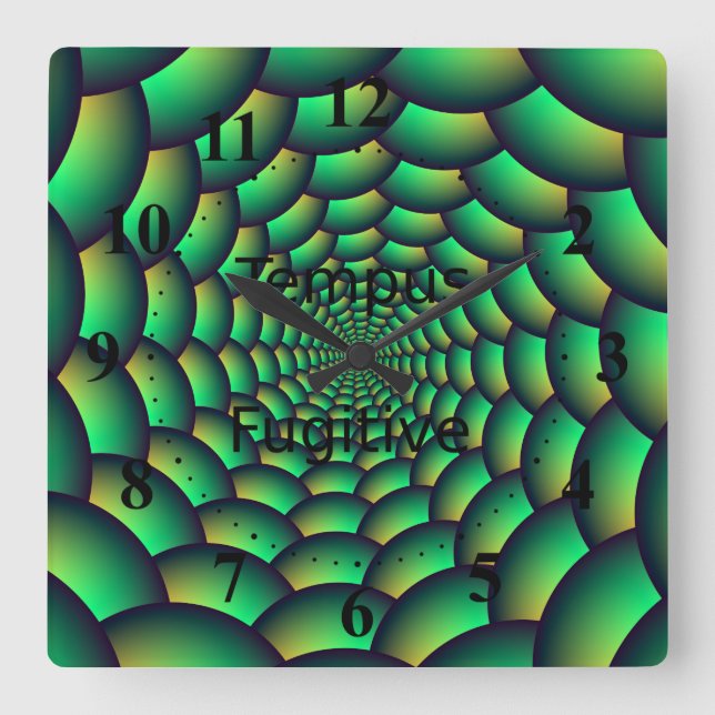 Green Ball Spiral Tunnel Square Wall Clock (Front)