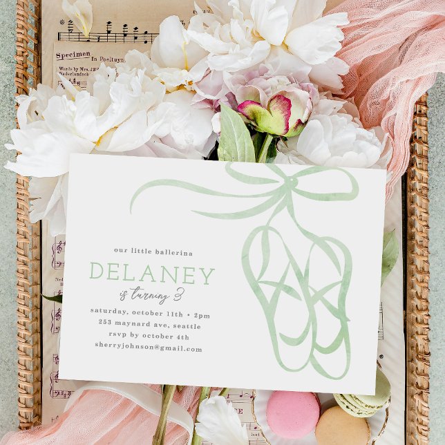 Green Ballet Slippers Birthday Party Invitation (Creator Uploaded)