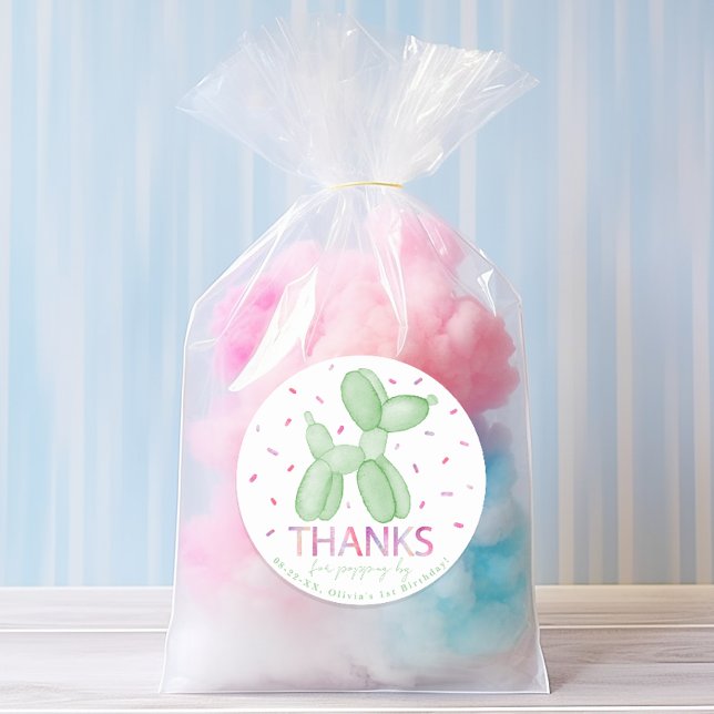  Green Balloon Dog Favour Sticker (balloon animals party theme birthday party favor)