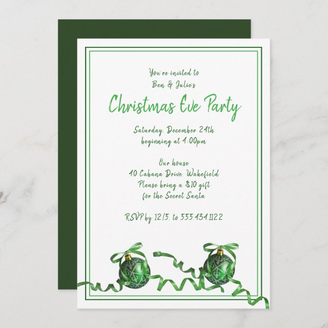 Green Balls Christmas Holiday House Party Invitation (Front/Back)
