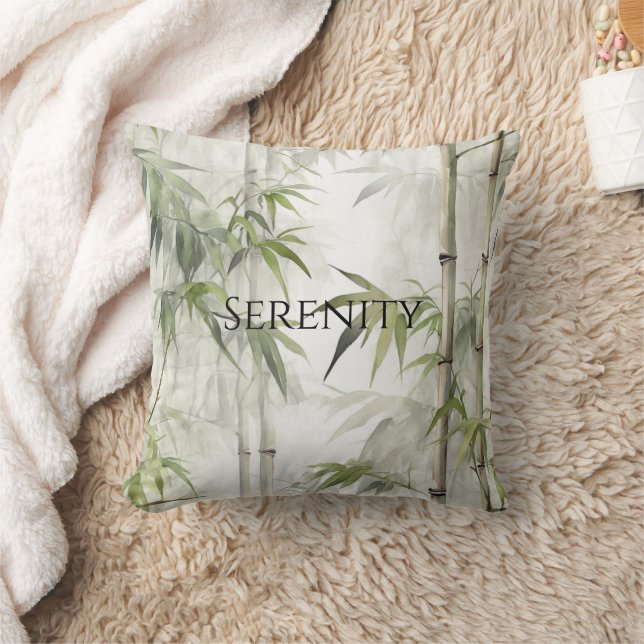 Green Bamboo Flowers Serenity Cushion (Blanket)
