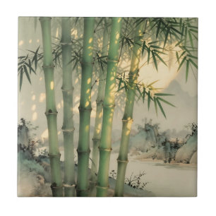 Green Bamboo Forest Chinese Ink Ceramic Tile