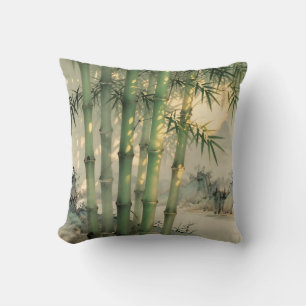 Green Bamboo Forest Chinese Ink Cushion