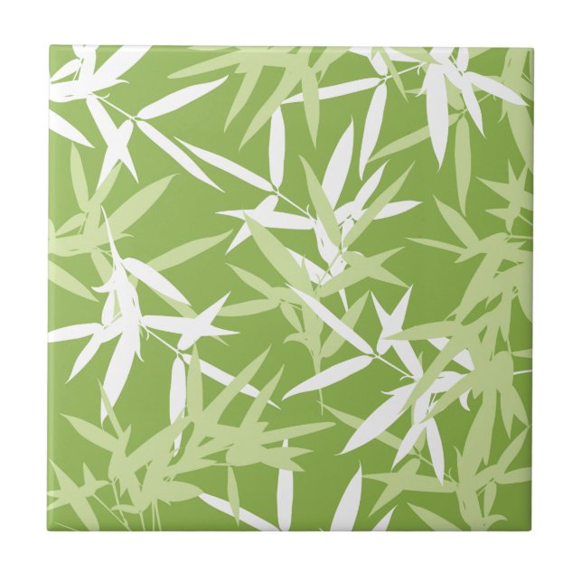 Green Bamboo Leaves Unique Pattern Tile (Front)