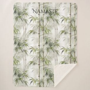 Green Bamboo Mindfulness Yoga Sherpa Blanket