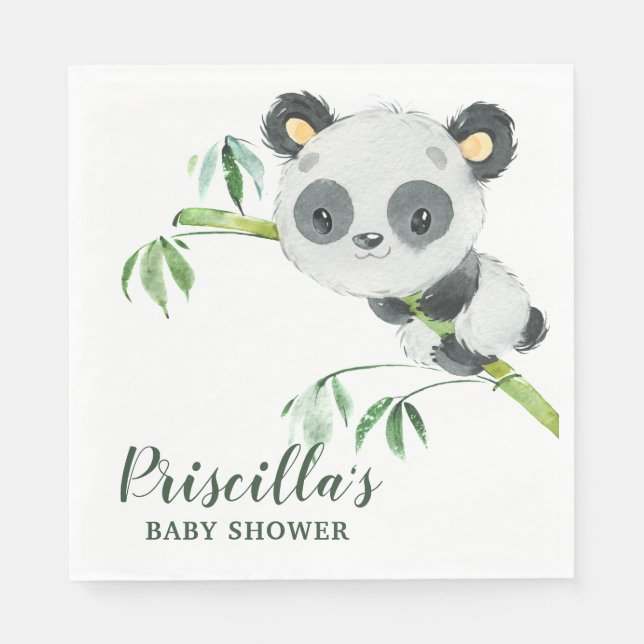 Green Bamboo Panda Baby Shower Gender Neutral Napkin (Front)