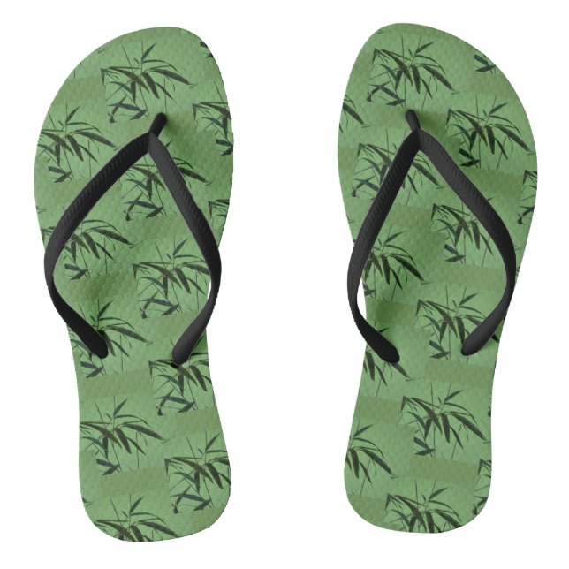 Green Bamboo Pattern Flip Flops (Footbed)