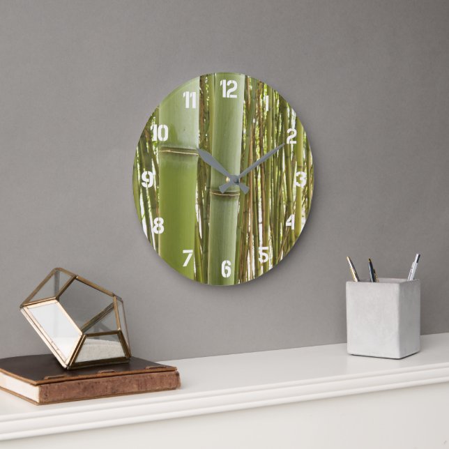 Green Bamboo Plants Botanical Large Clock (Office)