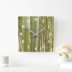 Green Bamboo Plants Botanical Square Wall Clock
