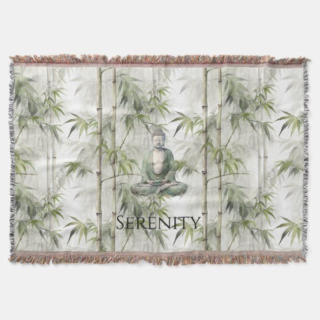Green Bamboo Serenity Buddha Throw Blanket (Front)
