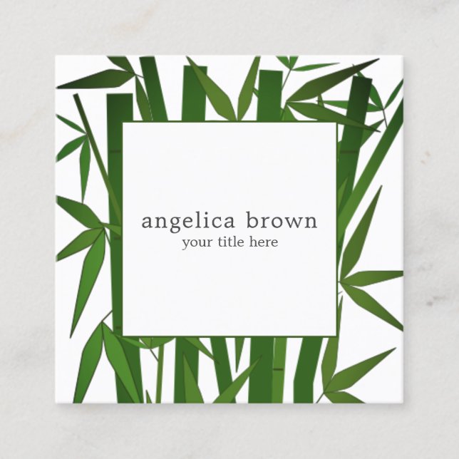 Green Bamboo Square Business Card (Front)