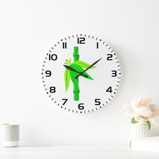 Green Bamboo Stalk with Tropical Leaves  Large Clock (Creator Uploaded)