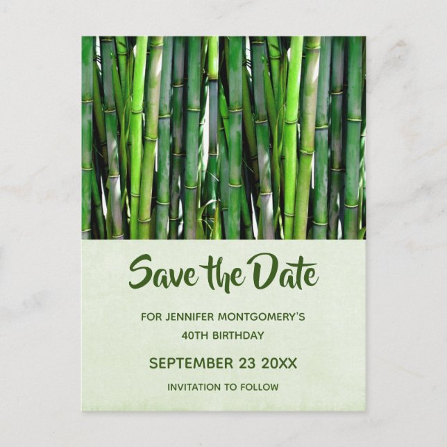 Green Bamboo Stalks Nature Photo -  Save the Date Invitation Postcard (Front)