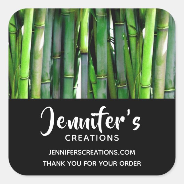 Green Bamboo Stalks Nature Photography Business Square Sticker (Front)