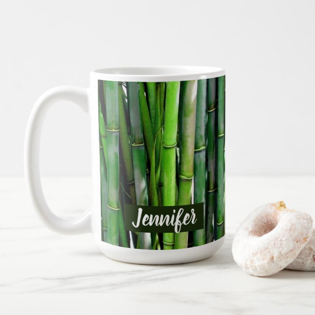 Green Bamboo Stalks Nature Photography Coffee Mug (With Donut)