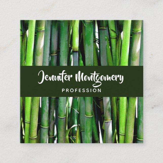 Green Bamboo Stalks Nature Photography Square Business Card (Front)
