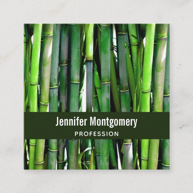 Green Bamboo Stalks Nature Photography Square Business Card (Front)