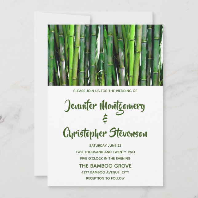Green Bamboo Stalks Nature Photography Wedding Invitation (Front)