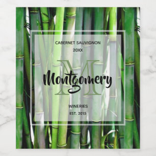Green Bamboo Stalks Nature Photography Wine Making Label