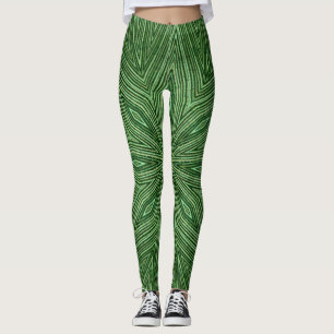 Green Bamboo Star Pattern Yoga Pants Leggings