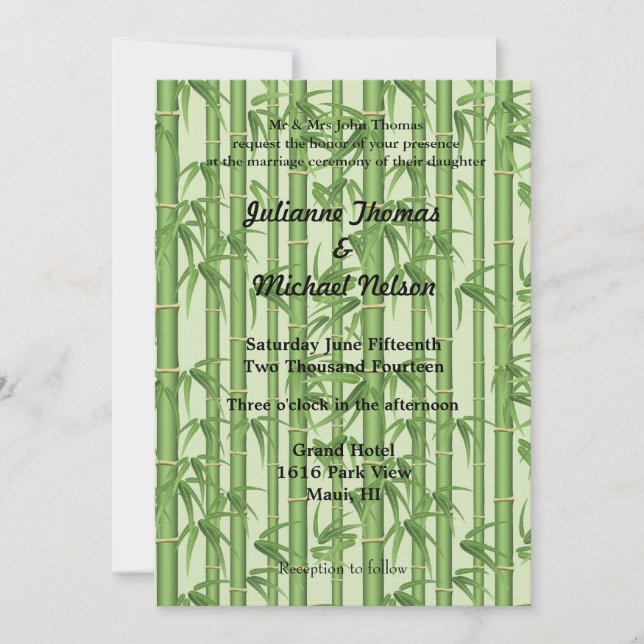 Green Bamboo Wedding Invitation (Front)