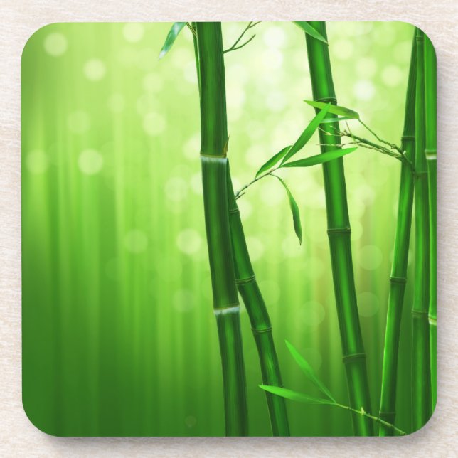 Green Bamboo With Pale Bokeh Lights In The Back Coaster (Front)