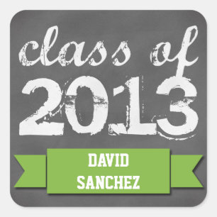 Green banner ribbon chalkboard graduation class of square sticker