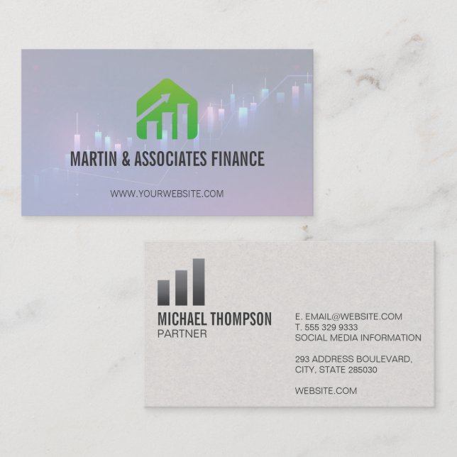 Green Bar Graph | Financial Market Infor Business Card (Front/Back)